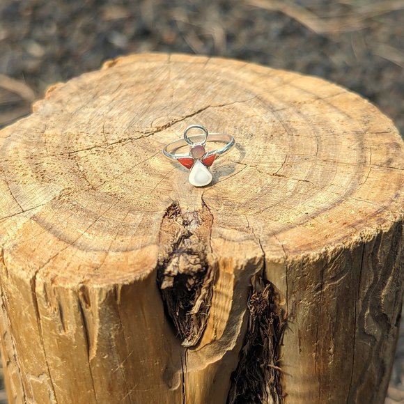 Zuni Mother of Pearl Coral Inlay Ring Mini Angel Native Am Jewlery Sz‎ 6.5*** - Picture 2 of 8